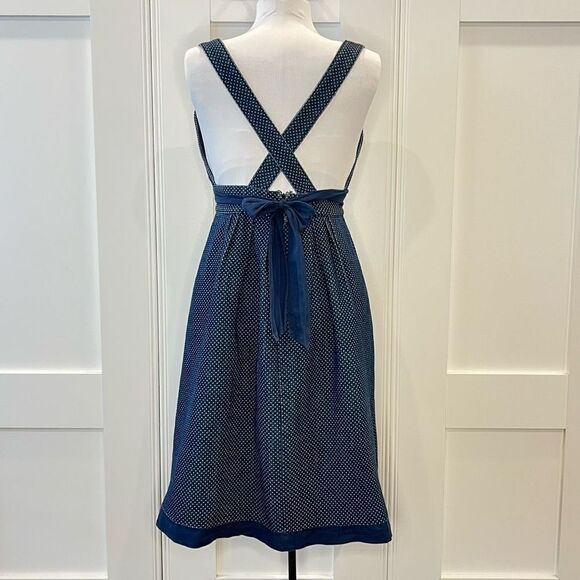 Nina Women’s Small Blue White Plunge Criss Cross Open Back Midi Dress - Picture 7 of 14